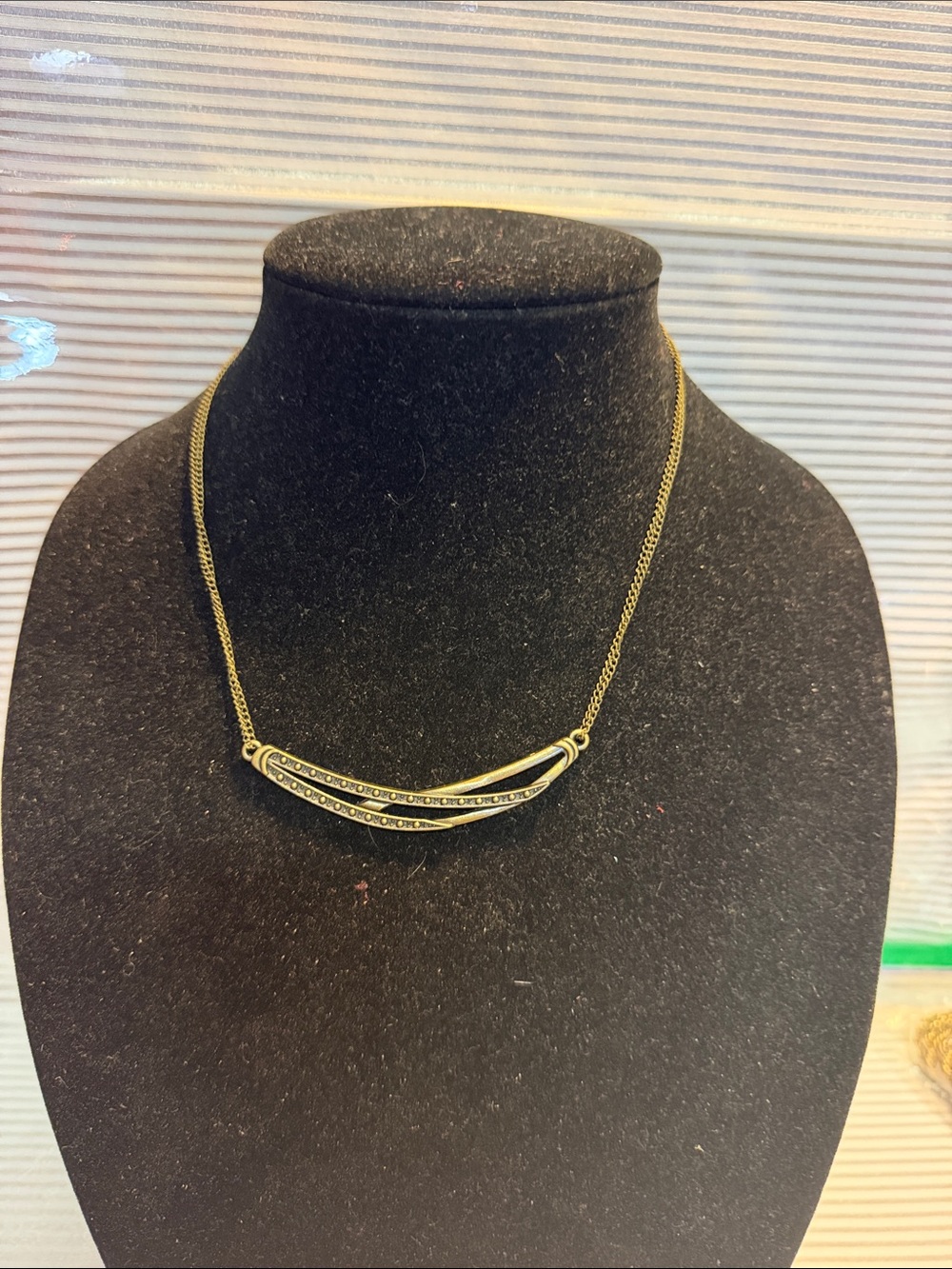 Source Unknown Gold Curved Bar Necklace with Textured Detail